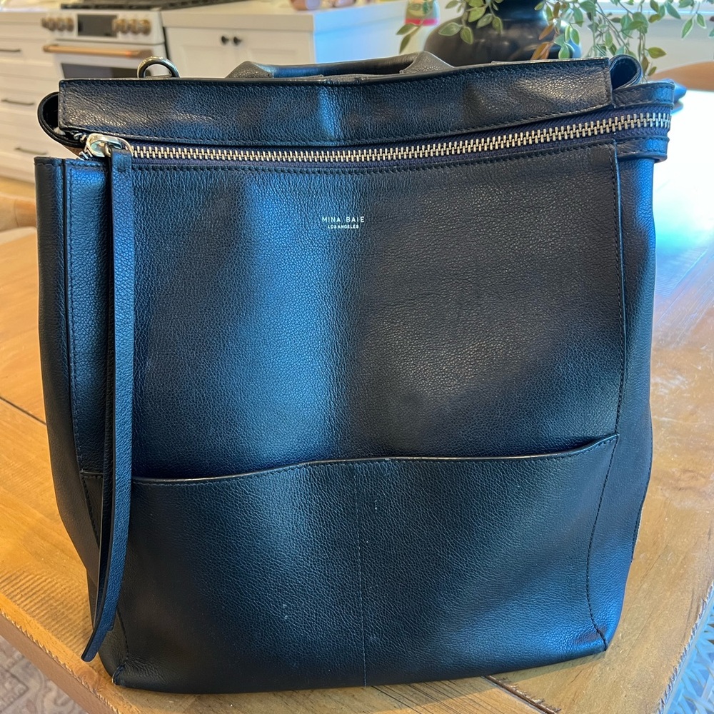 Black Leather Women's diaper backpack